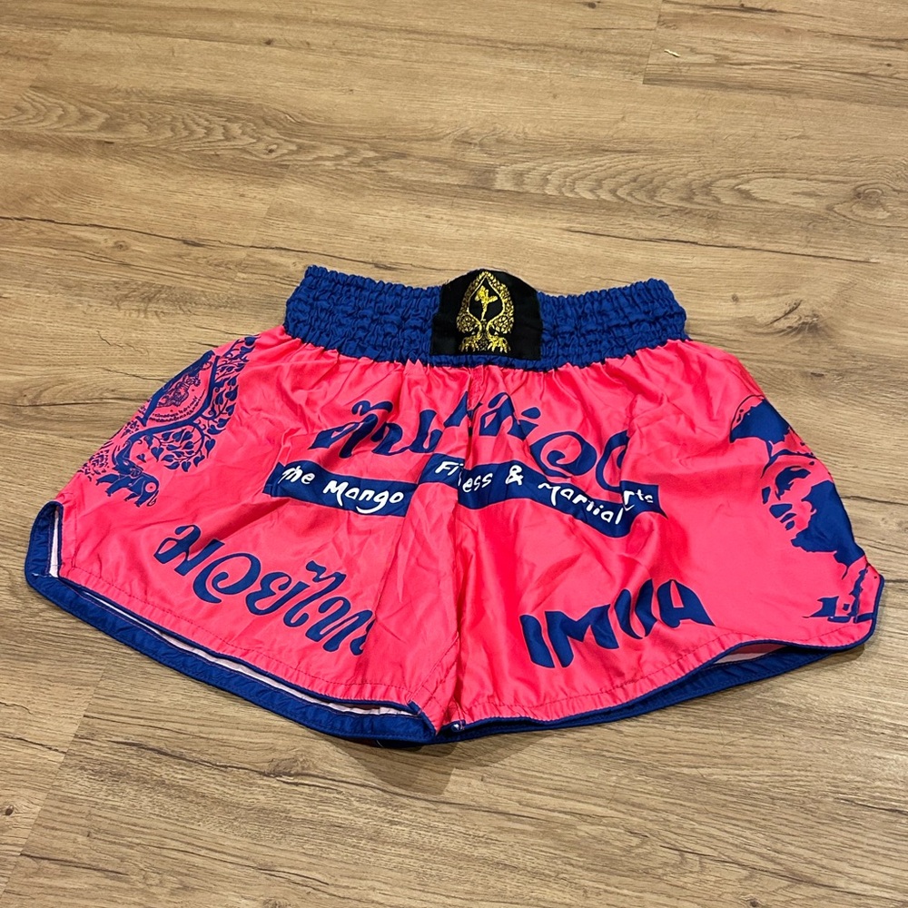 Youth MMA Kickboxing Boxing Shorts Pink and Blue Youth Size XL.